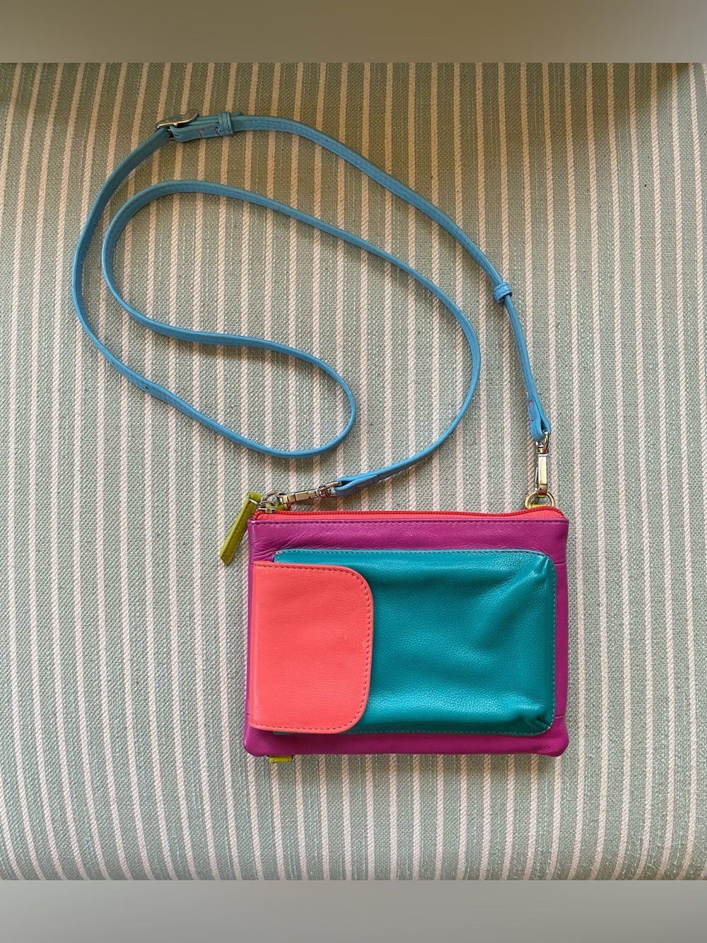 Vibrant Leather Crossbody Colorblock Bag